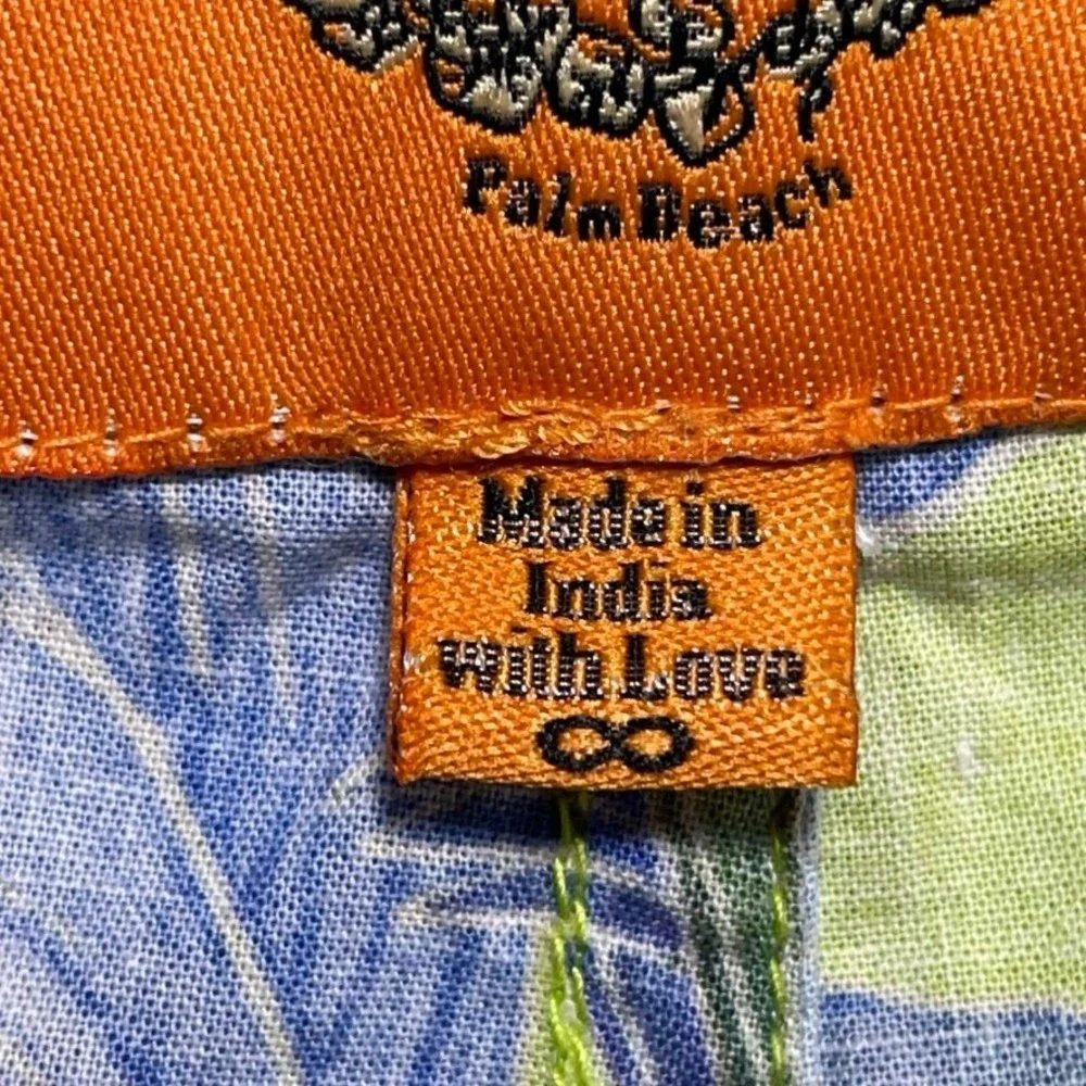 Coniglio Palm Beach Shorts Womens L Green Blue Tropical Leaf Print Excellent